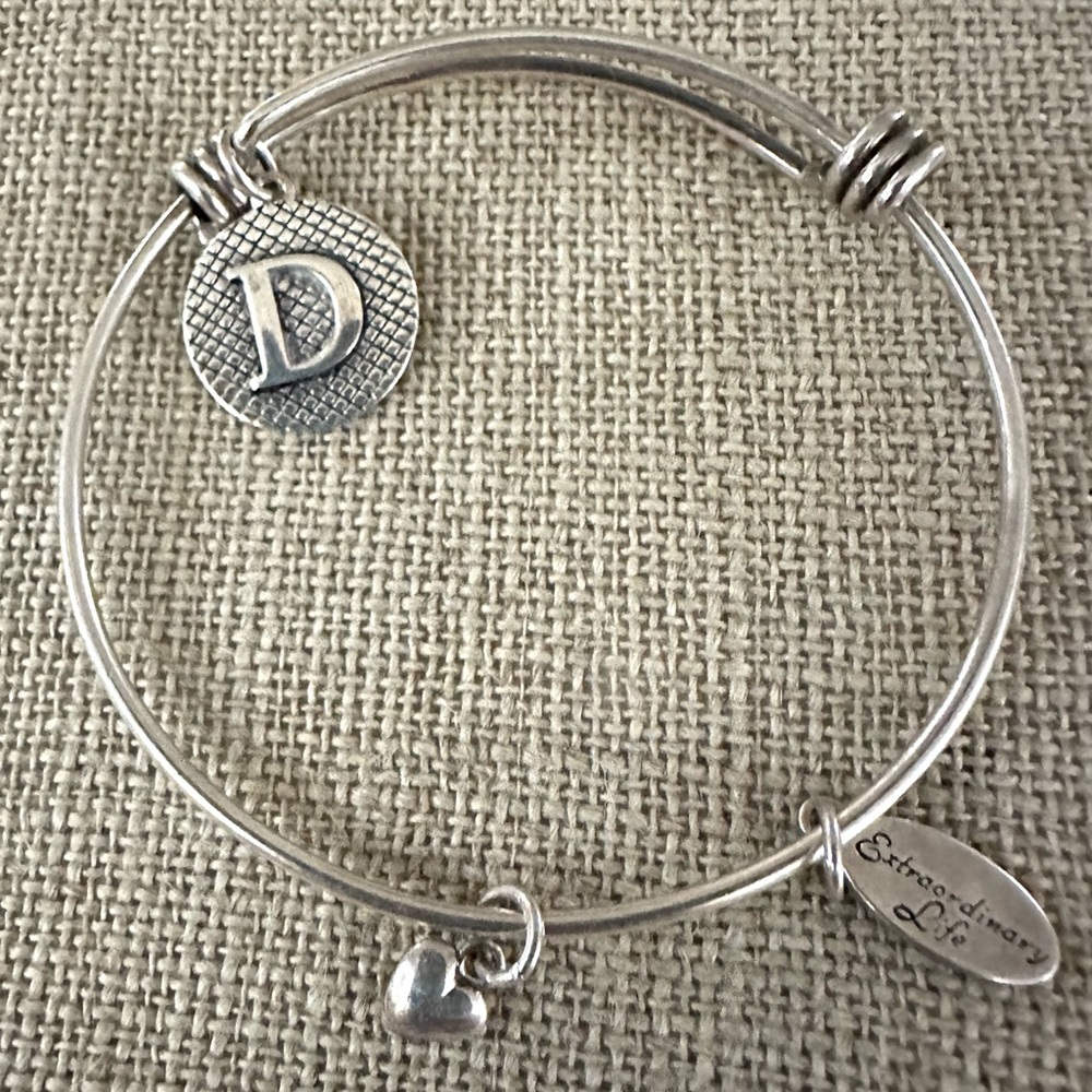 Sterling Silver 925 Bangle D Charm Bracelet Extraordinary Life Expandable Adjust